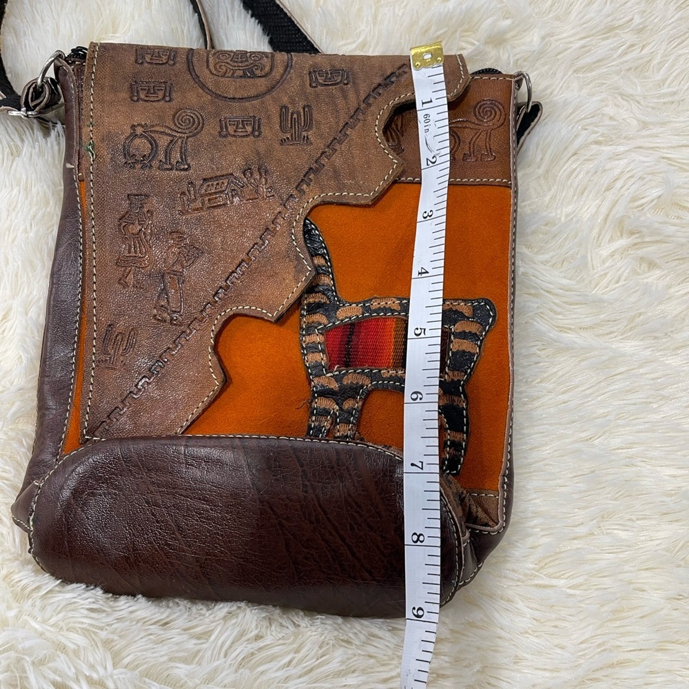 Brown and Orange Crossbody Bag with Unique Design - Picture 7 of 8